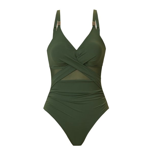 Women's Clothing One-piece Swimsuit Solid Color Mesh Bikini Swimsuit_ecoleips.com