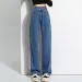 New Woman Korean Double Buckle Design Jeans Female Winter Snow Warm Thermal Plush Pants Girls Popular High Waist Denim Trousers_ecoleips.com