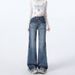 Wholesale High-gloss Blue American Retro Low-waist Flared Straight Jeans For Women, Loose And Slimming, Floor-length_ecoleips.com