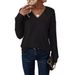 New Autumn-Winter Long-Sleeved V-Neck Knit Tee For Casual Wear, Plain Color Women's Top_ecoleips.com