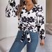 Real Shot Of 2026 Spring-summer Casual Color-block Floral Lantern Sleeve Tie Chiffon Blouse, Cross-border Women's_ecoleips.com