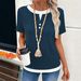 Women's Faux Two Piece Crew Neck Button Pullover Brushed Short Sleeve T Shirt Spring Summer New Arrival European American Style_ecoleips.com