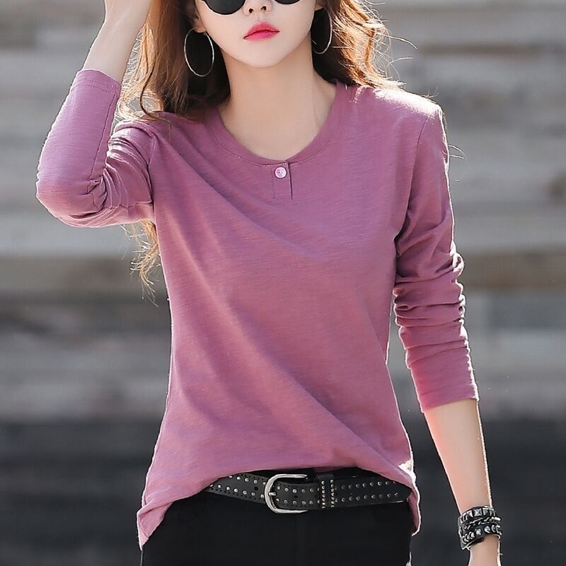 This Korean-Style Long-Sleeved Buttoned T-Shirt For Autumn And Winter Is Designed For Women, Featuring A Slimming Fit Th_ecoleips.com