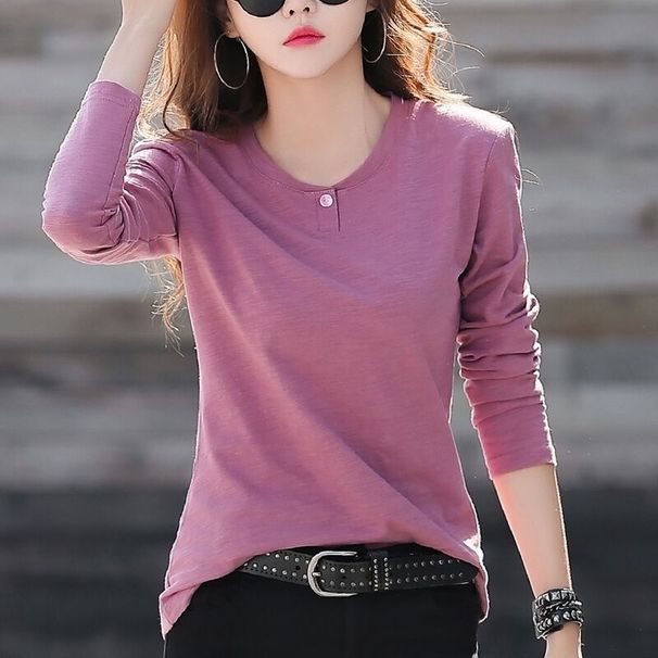 This Korean-Style Long-Sleeved Buttoned T-Shirt For Autumn And Winter Is Designed For Women, Featuring A Slimming Fit Th_ecoleips.com