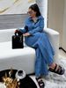 Cross-Border European And American Women's Denim Fashion Casual Long Sleeve Lapel Pocket Top Lace-Up Straight-Leg Pants_ecoleips.com