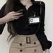 Waist-cinching Uniform-style Top, Sexy Alluring, Slim-fit, Versatile, White And Black Long-sleeve Base Shirt Top_ecoleips.com