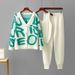 Women's Jacquard Knitted Three Piece Set Casual Loose Fit Cardigan And Pants Combo Lettered Design_ecoleips.com
