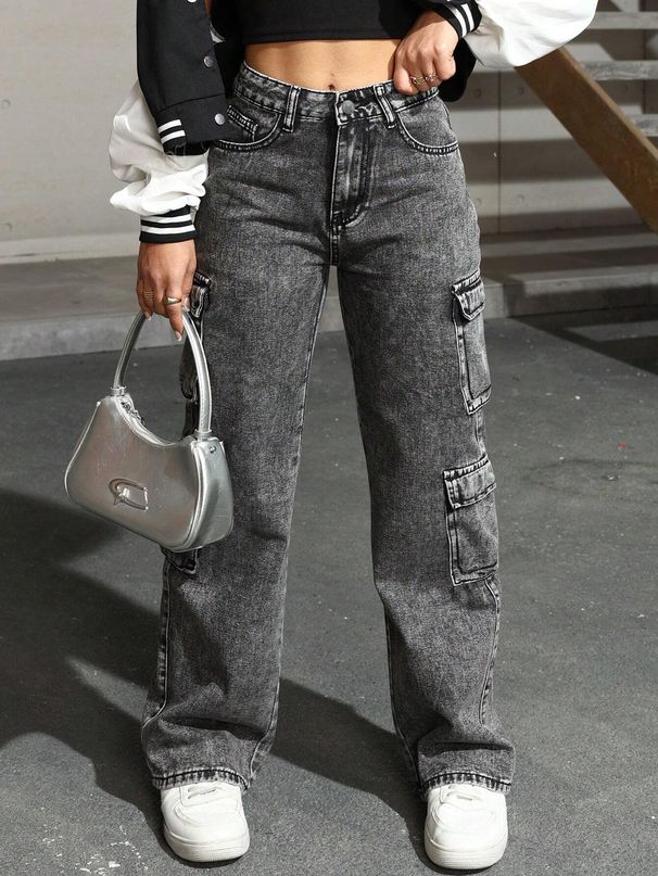 Cross-border Exclusive For European American And AliExpress: Teenage Women's Washed Irregular Denim Multi-pocket_ecoleips.com