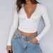Women's Ribbed Long Sleeve V-Neck Crop Top, Stretchy Slim Fit Basic Tee For Summer Streetwear Versatile Summer Essential_ecoleips.com