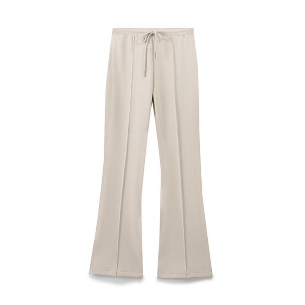 Women's Clothing sports style stitching decoration elastic waist double sided fabric bell bottom pants zipper sweatshirt suit_ecoleips.com