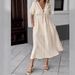 Elegant V-Neck Flowy Midi Dress - Soft Cotton Summer Dress For Women, Comfortable Loose Fit Casual & Office Wear (Available In 8 Colors)_ecoleips.com
