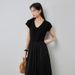 Black SwanMature Style For Women Summer Outerwear Silk Short Sleeve Flared French Slim Fairy Dress_ecoleips.com