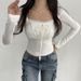Sexy Slim Fitting Long Sleeve T-Shirt Top Lace Trim Pleated Busty American Style Pure Alluring New 2023_ecoleips.com