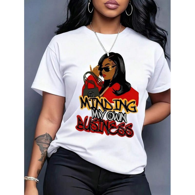 European Size 1PC 100% Cotton Women's T-Shirt Stylish round Neck Design Comfortable Fabric for Women_ecoleips.com