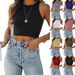 Summer Women's Solid Color Sleeveless round Neck Tank Vest T-Shirt European American Style Fashion Top_ecoleips.com