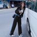 Women's Autumn White Denim Splicing Sports Suit Casual Hooded Cardigan Fashionable Two Piece Set Reducing Age_ecoleips.com