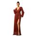 European And American High End Long Sleeved Temperament V Neck Sexy Long Sequined Banquet Evening Dress Bridesmaid Dress Dress For Women_ecoleips.com