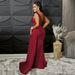 Women's Clothing Wine Red Sleeveless V Neck Slit Sexy And Elegant Women's Evening Dress_ecoleips.com