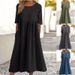 Spring Summer New Women's Casual Loose Long Dress 2023 round Neck 5 Sleeve plus Size Solid Color Cotton Cross Border Trade_ecoleips.com