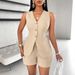 Summer Simple Solid Color Fashion V-Neck Slim Vest Shorts Set_ecoleips.com