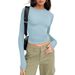 Women's Top Autumn Bottoming Shirt Women's High-end Sense Round Neck Long-sleeved Pullover Slim-fitting Navel_ecoleips.com