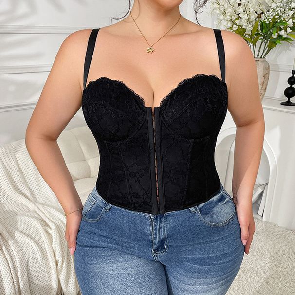 Plus Size Push Up Lingerie Bra Camisole Versatile Button Down Lace Fishtail Sexy For Curvy Women_ecoleips.com