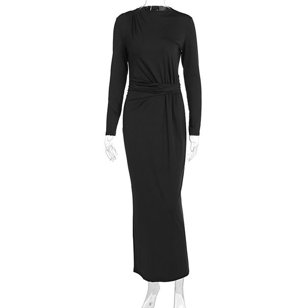 European And American Style 2025 Autumn Fashion New Women's Long-sleeve Waist-cinching Pleated Slim-fit_ecoleips.com