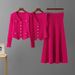 Women's Autumn/Winter Knitted Cardigan And Skirt Set Casual Fashion Ribbed Three Piece Short Skirt Cross Border Russian Style_ecoleips.com
