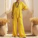 Breathable Linen-Cotton Short Sleeve Top And Long Pants Set, Solid Color Relaxed Two-Piece Outfit For Women, Summer Casual Comfort_ecoleips.com