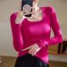 2025 Selected High Elasticity Thread Cotton Square Neck T-Shirt Women's Long Sleeves In Autumn 2025, New Style For Outerwear_ecoleips.com