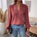 Women's Clothing Autumn V Neck Lace Stitching Solid Color Shirt Blouse Women's Clothing_ecoleips.com