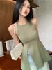 Retro Hong Kong-Style Knitted Camisole For Women, French Ruffled Slit Dress, Sexy Sleeveless Top For Outerwear_ecoleips.com
