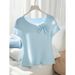 Women's Clothing French light blue ice silk short sleeved knitted sweater tops for women in early spring_ecoleips.com