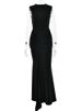 JULISSA MO Elegant Round Neck Ruched Bandage Women Maxi Dress Coffee Sleeveless High Waist Dress Autumn Slim Party Evening Dress_ecoleips.com