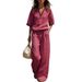 Women's Clothing Spring/Summer Women's Two Piece Set Cotton Linen V Neck Casual Comfortable For Formal & Casual For Women_ecoleips.com