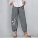 Suitable For All Seasons Summer Casual Loose Cotton Linen Butterfly Print Wide-Leg Pants For Women 3199_ecoleips.com