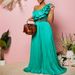 Women's Two Piece Set Off Shoulder Backless Ruffled Top Wide Leg Pants Casual Fashion Full Length Polyester_ecoleips.com