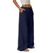 Summer Women's Casual Wide Leg Pants Textured Fabric Solid Color Knotted Waist Slanted Pockets_ecoleips.com