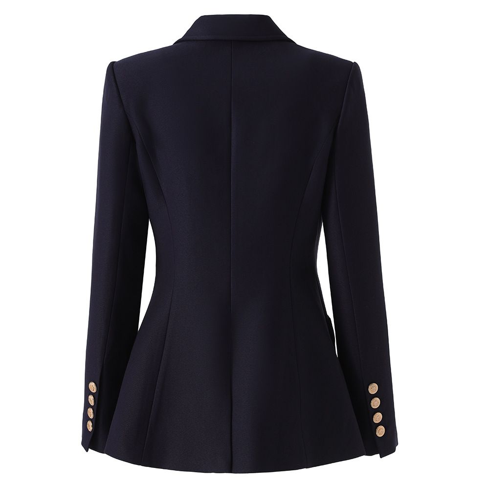 Women's Slim Fit Embroidered Blazer Navy Blue Single-Button Formal Coat with Academic Style Badge for Office Wear Autumn Winter Chic_ecoleips.com