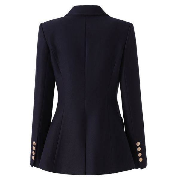 Women's Slim Fit Embroidered Blazer Navy Blue Single-Button Formal Coat with Academic Style Badge for Office Wear Autumn Winter Chic_ecoleips.com
