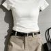 Pretty Slim Fit Short White T-Shirt Fishbone Line Design Short Sleeved Trendy Top for Women Sexy New Summer Style_ecoleips.com