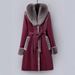 Women's Faux Leather Trench Coat With Faux Fur Collar - Slim Fit Long Winter Jacket, Warm PU Leather Outerwear For Office & Casual_ecoleips.com