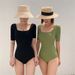 2023 New European And American Style Women's Solid Color Low-Cut One-Piece Swimsuit Slimming Tummy-Control Swimwear_ecoleips.com