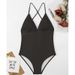 Women's Clothing Solid Color V-Neck Triangle Bikini Swimsuit Tummy Concealing One Piece Fashion Swimwear For All Seasons_ecoleips.com