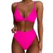 Verve Bikini Two-Piece Swimsuit Solid Color Backless Triangle Cover Beach Swimwear For Women_ecoleips.com