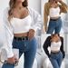 Real Shot Of Spring/summer European And American Casual Solid Color Hollow-out Lantern Sleeve Shawl Sweater Coat._ecoleips.com