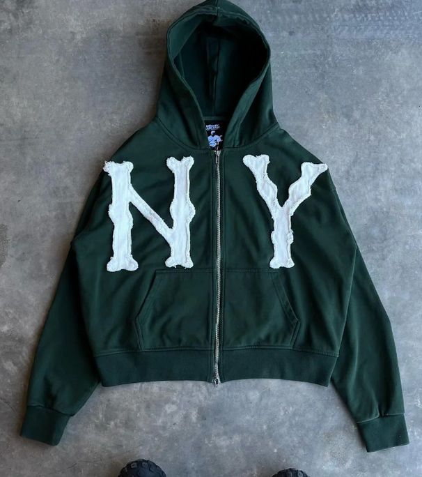Women's Clothing Spring And Summer New Embroidered Hooded Cardigan Full Chain Loose Men And Women Trendy Sweater Jacket_ecoleips.com