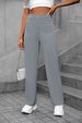 K New Women's High Waisted Pocket Wide Leg Button Casual Loose Straight Leg Pants Long Pants_ecoleips.com