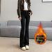 Black Flared Jeans For Women, High-waisted, Autumn/winter 2026 New Vintage Style, Fleece-lined, Stretchy, Slim-fit,_ecoleips.com
