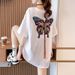 Women's Clothing Stylish Embroidered Butterfly Mid-Length T-Shirt For Women Short Sleeve Loose Fit Plus Size Style Summer_ecoleips.com